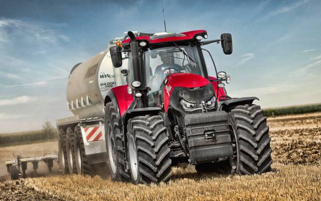 Обои картинки фото case ih optum cvx, техника, тракторы, удобрения, case, трактор, с, баррелем, пашня