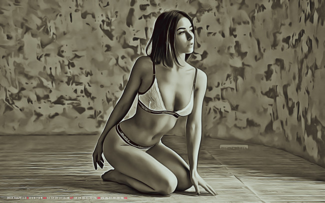 Обои картинки фото календари, компьютерный дизайн, комната, девушка