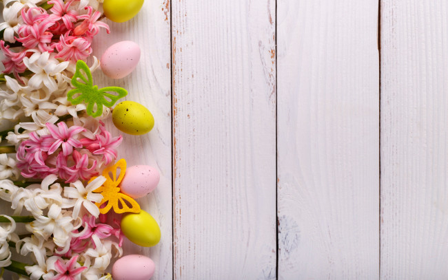 Обои картинки фото праздничные, пасха, гиацинты, крашенки