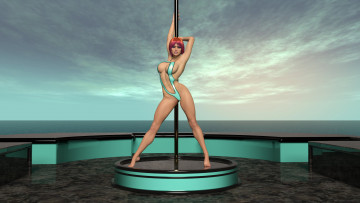 Картинка 3д+графика люди+ people девушка фон взгляд шест танец купальник