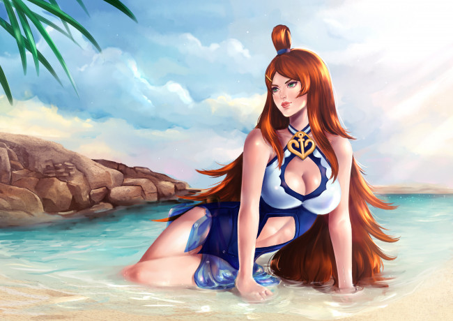 Обои картинки фото аниме, naruto, девушка, фон, униформа, вода