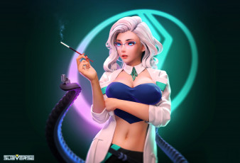 обоя subverse, видео игры, девушка, щупальца, зажигалка, сигарета