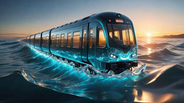 Картинка 3д+графика моделирование+ modeling нейросети графика нейроарт ai art нейронные сети рисунки нейро искусство нейрографика graphics neuroart neural networks drawings neuro neurography поезд передвигающийся по воде море