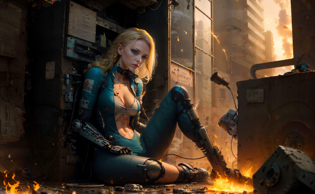 Обои картинки фото фэнтези, роботы,  киборги,  механизмы, девушка, нейросеть