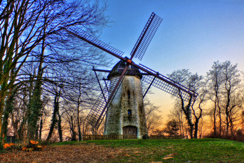 Картинка разное мельницы деревья закат лопасти