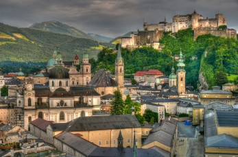 Картинка зальцбург австрия города крыши замок купол