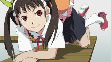Картинка bakemonogatari аниме hachikuji+mayoi девушка форма портфель бант лента