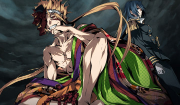 Картинка аниме kajiri+kamui+kagura парень арт g yuusuke kajiri kamui kagura клыки рога облака маска девушка