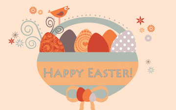 Картинка праздничные пасха цветы яйца птичка корзина