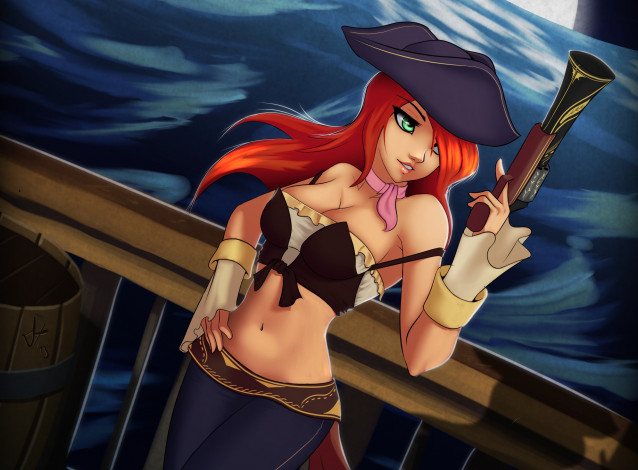 Обои картинки фото видео игры, league of legends, девушка, miss, fortune, league, of, legends, море