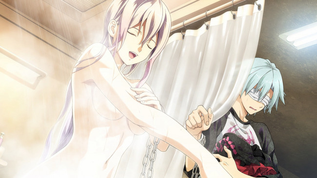 Обои картинки фото disorder 6, аниме, *unknown , другое, shiina, joe, парень, девушка, душ, вода, пена, повязка, одежда, disorder, 6