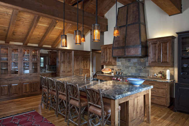 Обои картинки фото интерьер, кухня, светильники, дерево