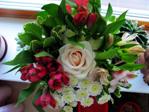 Картинка цветы букеты +композиции хризантемы альстромерия роза