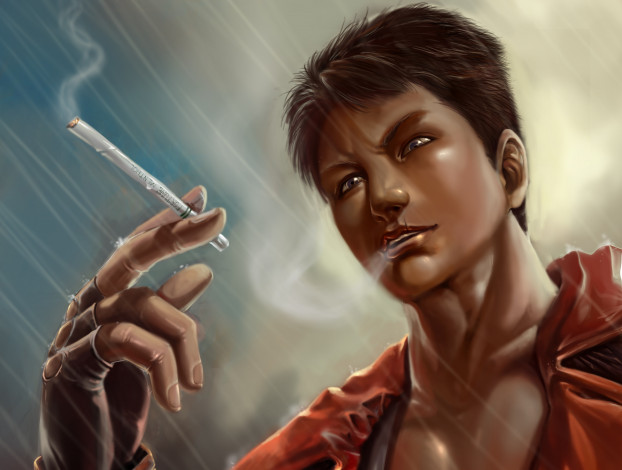 Обои картинки фото видео игры, devil may cry, сигарета, дождь, dmc, devil, may, cry, nephilim, dante, парень