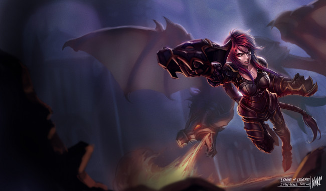 Обои картинки фото видео игры, league of legends, девушка, взгляд, дракон, shyvana