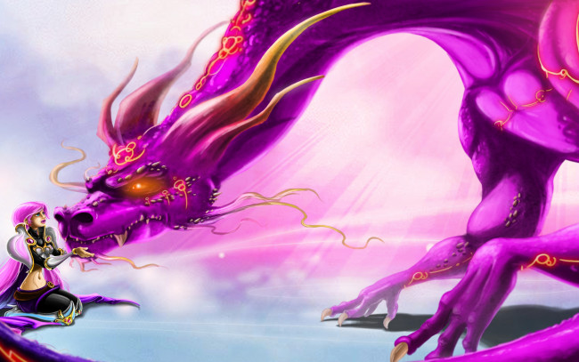 Обои картинки фото фэнтези, красавицы и чудовища, дракон, узоры, морда, девушка, фантастика