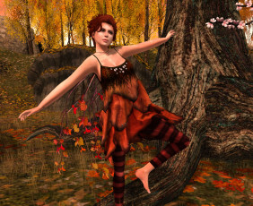 Картинка 3д+графика люди+ people взгляд девушка фон рыжая