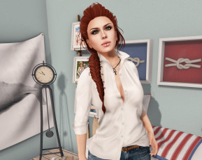 Картинка 3д+графика люди+ people фон взгляд девушка интерьер рыжая