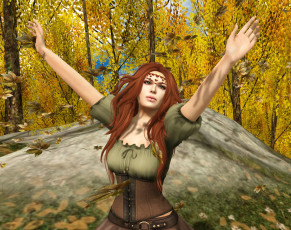 Картинка 3д+графика люди+ people девушка рыжая фон взгляд