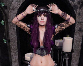 Картинка 3д+графика люди+ people свечи взгляд фон девушка