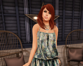 Картинка 3д+графика люди+ people фон взгляд девушка рыжая интерьер