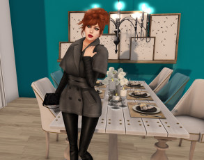 Картинка 3д+графика люди+ people девушка интерьер рыжая фон взгляд