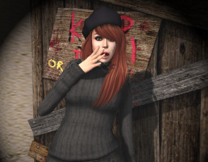 Картинка 3д+графика люди+ people фон рыжая взгляд девушка