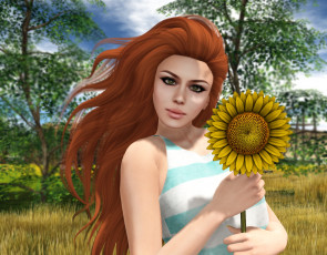 Картинка 3д+графика люди+ people фон рыжая взгляд девушка