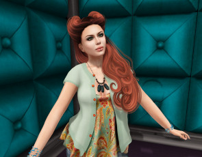 Картинка 3д+графика люди+ people интерьер рыжая фон взгляд девушка