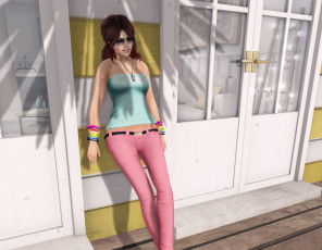 Картинка 3д+графика люди+ people интерьер фон рыжая взгляд девушка