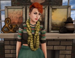 Картинка 3д+графика люди+ people интерьер фон рыжая взгляд девушка