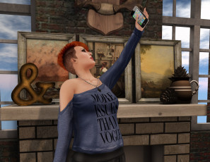 Картинка 3д+графика люди+ people девушка взгляд фон рыжая