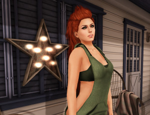 Картинка 3д+графика люди+ people девушка взгляд фон рыжая интерьер