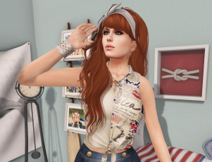 Картинка 3д+графика люди+ people интерьер рыжая фон взгляд девушка