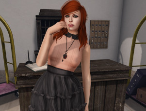 Картинка 3д+графика люди+ people интерьер рыжая фон взгляд девушка