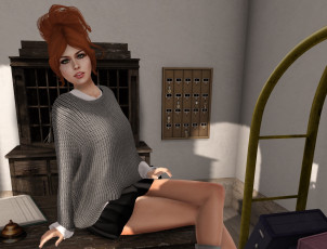 Картинка 3д+графика люди+ people интерьер фон взгляд девушка рыжая