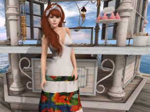 Картинка 3д+графика люди+ people рыжая фон взгляд девушка