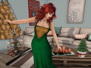 Картинка 3д+графика люди+ people рыжая взгляд фон интерьер девушка