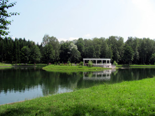 Картинка природа парк озеро деревья трава лужайка