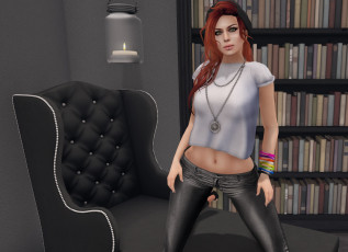 Картинка 3д+графика люди+ people интерьер фон взгляд девушка рыжая