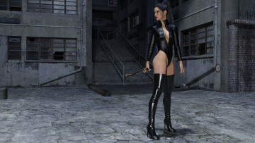 Картинка 3д+графика фантазия+ fantasy девушка фон оружие взгляд