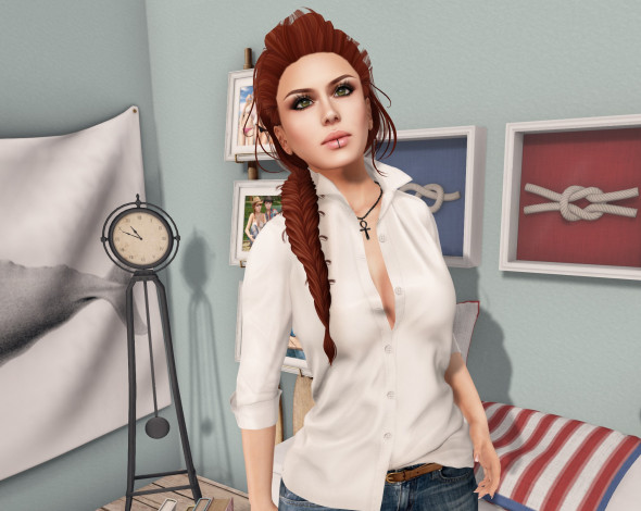 Обои картинки фото 3д графика, люди , people, фон, взгляд, девушка, интерьер, рыжая