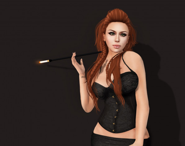 Обои картинки фото 3д графика, люди , people, взгляд, девушка, фон, рыжая