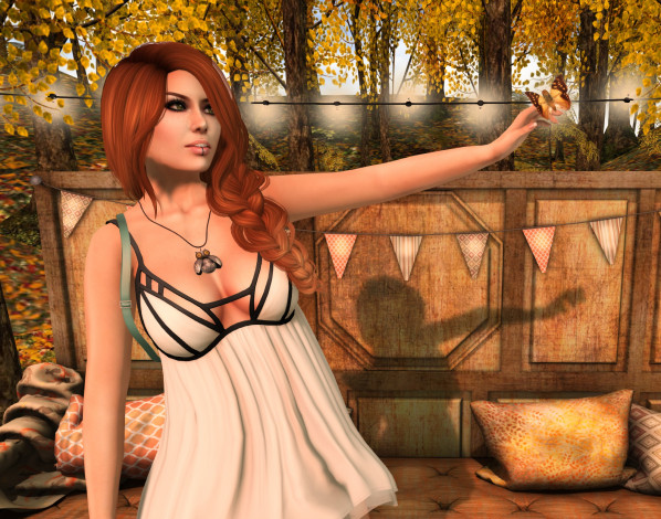 Обои картинки фото 3д графика, люди , people, взгляд, девушка, рыжая, фон