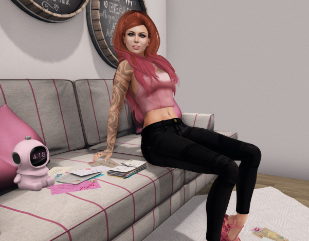 Обои картинки фото 3д графика, люди , people, интерьер, рыжая, фон, взгляд, девушка