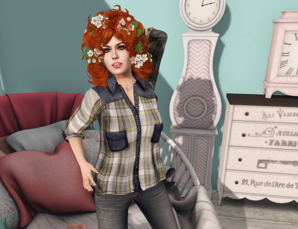 Обои картинки фото 3д графика, люди , people, девушка, взгляд, фон, рыжая, интерьер