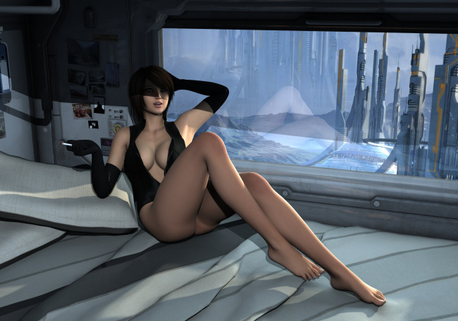 Обои картинки фото 3д графика, люди , people, интерьер, взгляд, девушка, фон