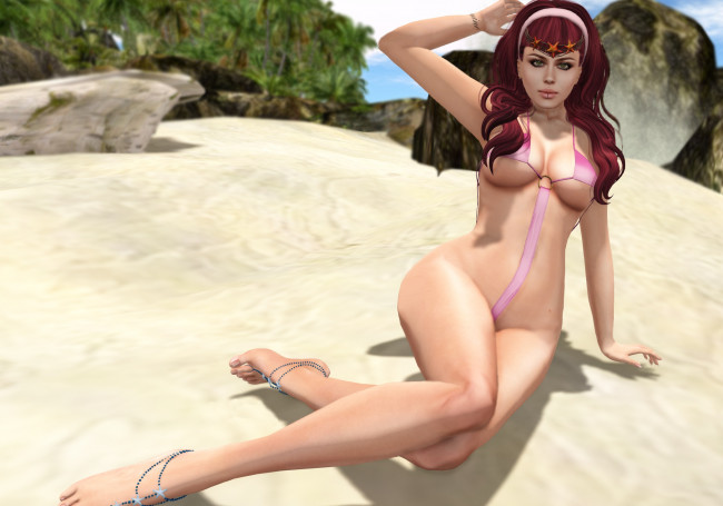 Обои картинки фото 3д графика, люди , people, рыжая, фон, взгляд, девушка