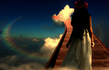 Картинка разное компьютерный+дизайн радуга небо дорога девушка фон