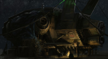 Картинка фэнтези транспортные+средства транспорт мир иной люди огонь ночь